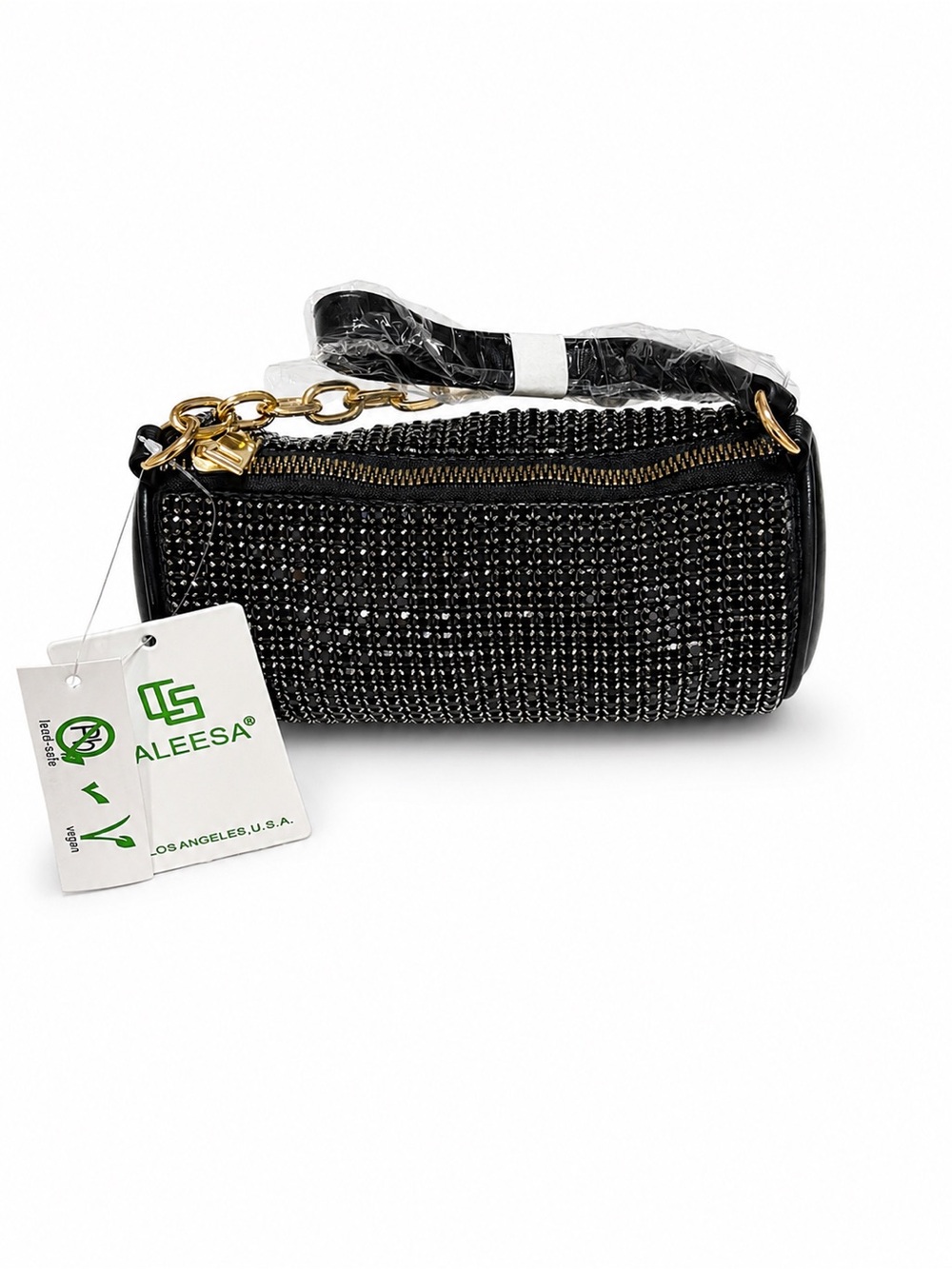 Aleesa Black Crystal Mini Bag with Chain Strap